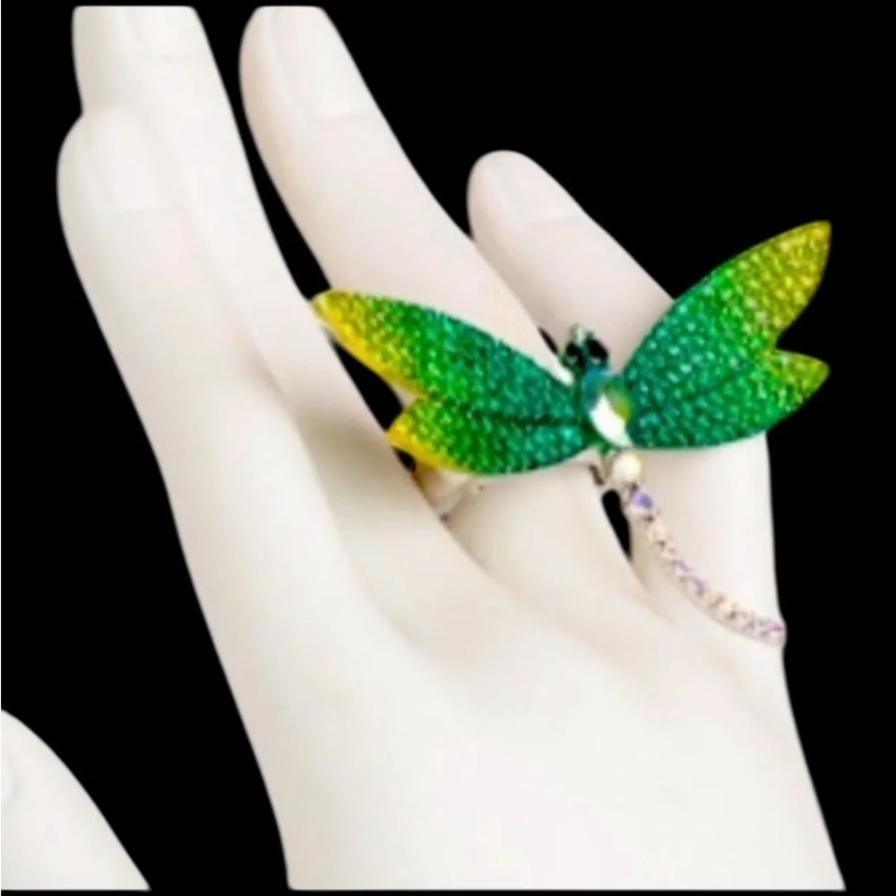 BETSEY JOHNSON Garden Glam Aurora Borealis Crystal Studs Dragonfly Ring NEW NWT